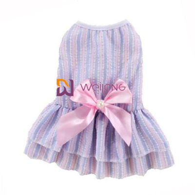 Gaun anjing lucu Poli Warna yang Dapat Disesuaikan Satin Bow Cotton Seersucker