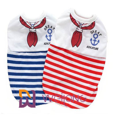 Disesuaikan Digital Print Sailor Anchor Stripe Pet T Shirt Untuk Puppy 100% Cotton