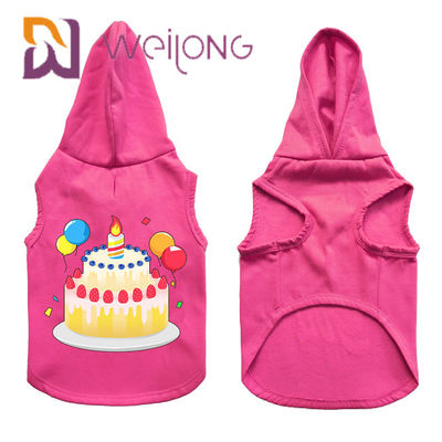 Warna-warni Karet Cetak Ulang Tahun Pet Hoodie Disesuaikan Pink Dog Hoodie