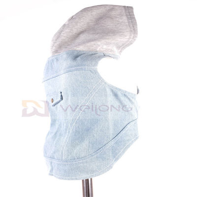 Katun Denim Puppy Hoodie Biru Vintage Dicuci Pakaian XS-XL