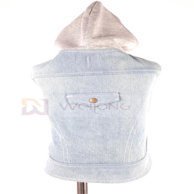 Katun Denim Puppy Hoodie Biru Vintage Dicuci Pakaian XS-XL