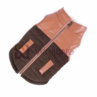 Corduroy Kulit Kerah Anjing Zip Up Jaket Lapisan Berber Mantel Anjing Musim Dingin Hangat XS-XL