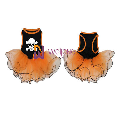 Labu / Tengkorak Tulle Rok Halloween Pet Dress Busur Dekorasi CVC Jersey