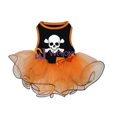 Labu / Tengkorak Tulle Rok Halloween Pet Dress Busur Dekorasi CVC Jersey