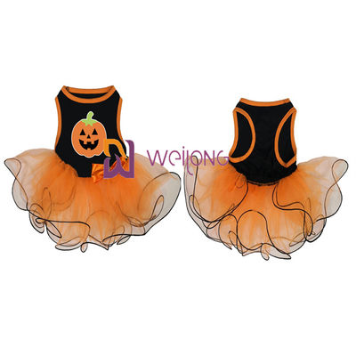 Labu / Tengkorak Tulle Rok Halloween Pet Dress Busur Dekorasi CVC Jersey