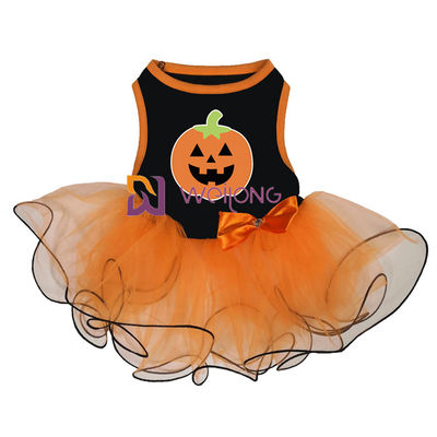 Labu / Tengkorak Tulle Rok Halloween Pet Dress Busur Dekorasi CVC Jersey