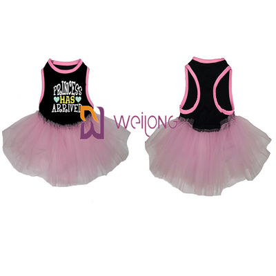 Tulle Ruffles Gaun Anjing Kecil Tanpa Lengan Dan Longgar Kerah Bulat Gaun Anjing Merah Muda