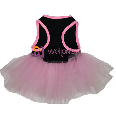 Tulle Ruffles Gaun Anjing Kecil Tanpa Lengan Dan Longgar Kerah Bulat Gaun Anjing Merah Muda
