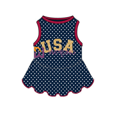 Glitter Print USA Rubber Star CVC Jersey Dog Dress Pria Disesuaikan