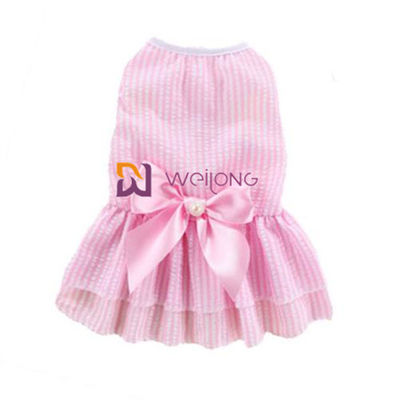 Gaun anjing lucu Poli Warna yang Dapat Disesuaikan Satin Bow Cotton Seersucker