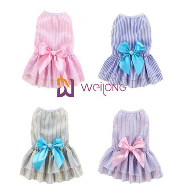 Gaun anjing lucu Poli Warna yang Dapat Disesuaikan Satin Bow Cotton Seersucker