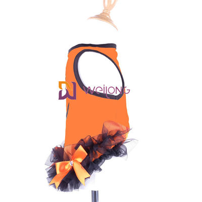 Pita Satin Busur Halloween Gaun Hewan Peliharaan Leher Bulat Desain Gaun Anjing Labu