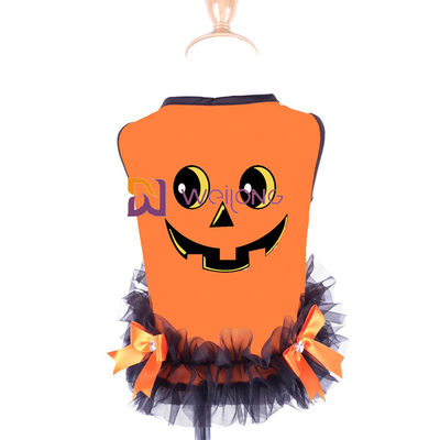 Pita Satin Busur Halloween Gaun Hewan Peliharaan Leher Bulat Desain Gaun Anjing Labu