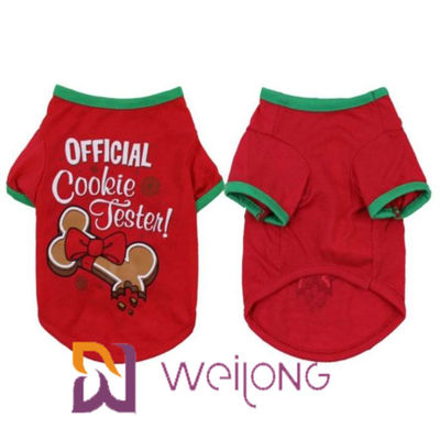 CVC Jersey 180G Red Printing Dog Christmas T Shirt Dapat Disesuaikan