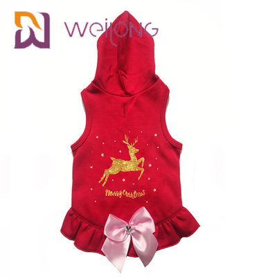 Satin Busur Dicetak Golden Rusa Anjing Mantel Musim Dingin Merah Natal Hoodie untuk Anjing Kucing