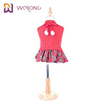 Sweater Anjing Kotak-kotak Benang Dicelup Pakaian Anjing Wol Rajutan Sweatshirt