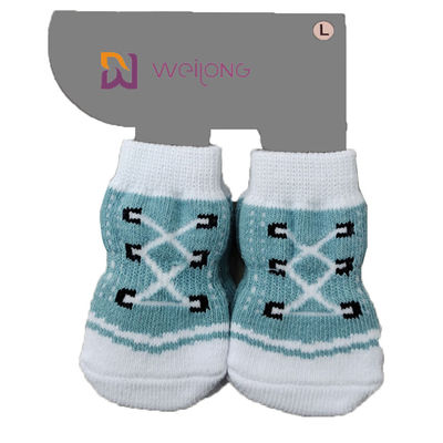 Anti Slip Custom Pet Socks Paw Protection Untuk Pola Sepatu Imitasi Pakaian Dalam Ruangan